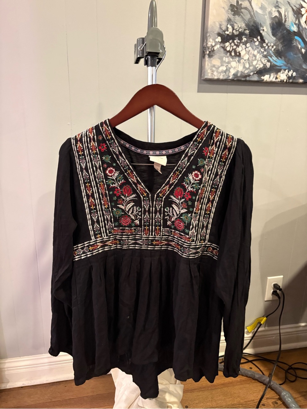 Knox Rose Black Tunic with Red & Green Floral Embroidery